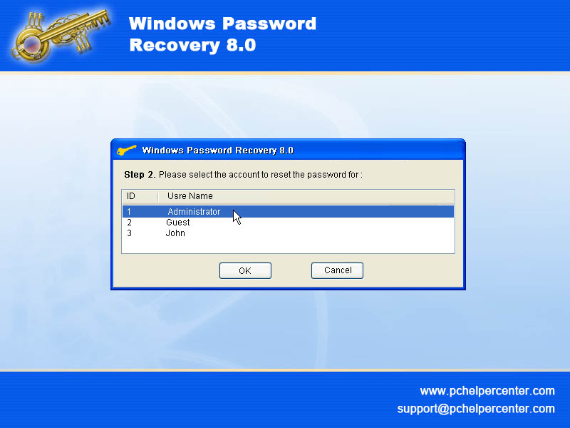 Program Windows Password Recovery 1