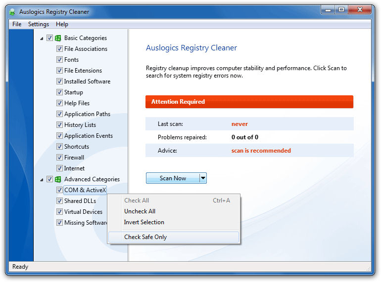 Program Auslogics Registry Cleaner 1